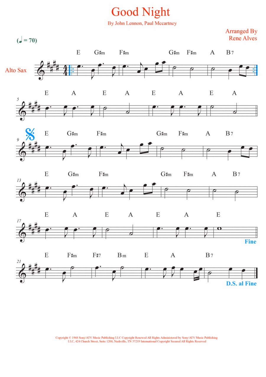 Good Night Good Night Alto Saxophone scores gallery preview page 1