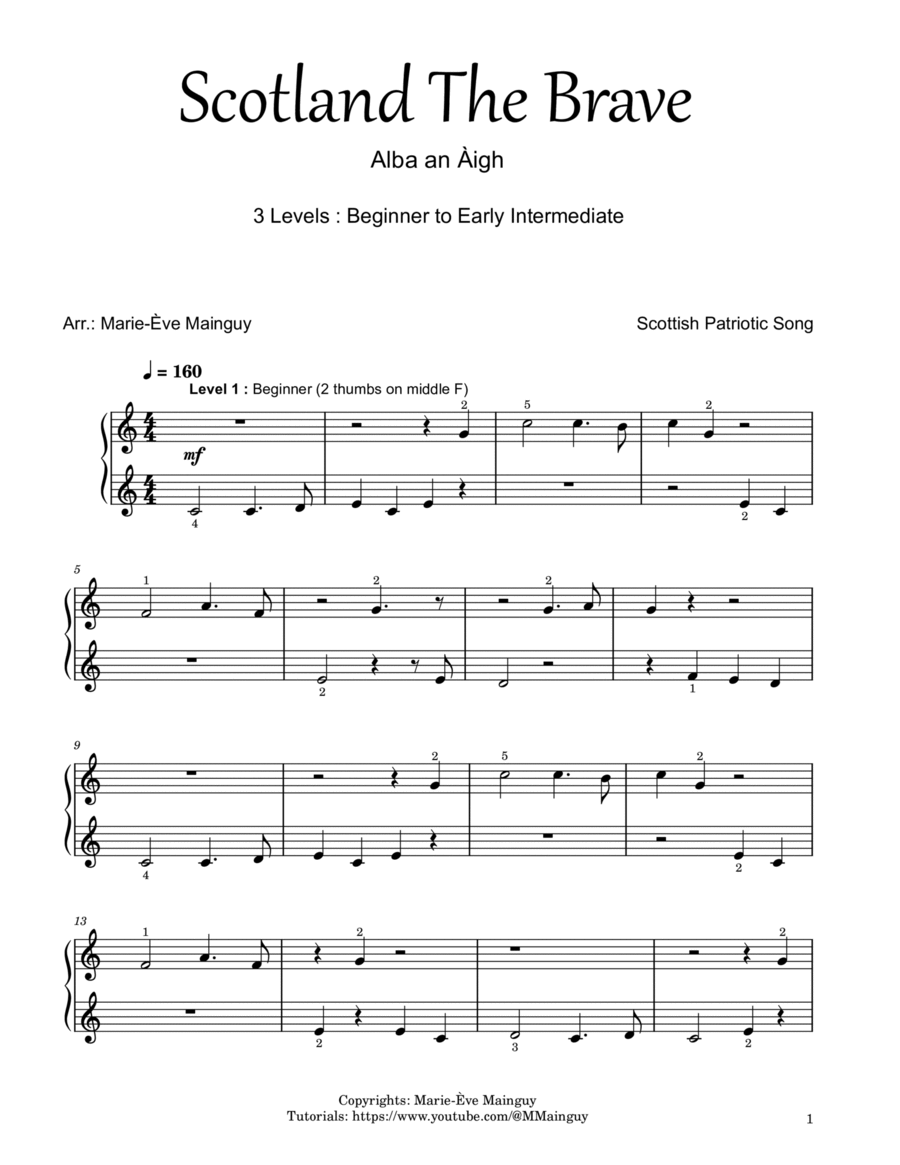 Scotland The Brave Scotland The Brave Easy Piano scores gallery preview page 1