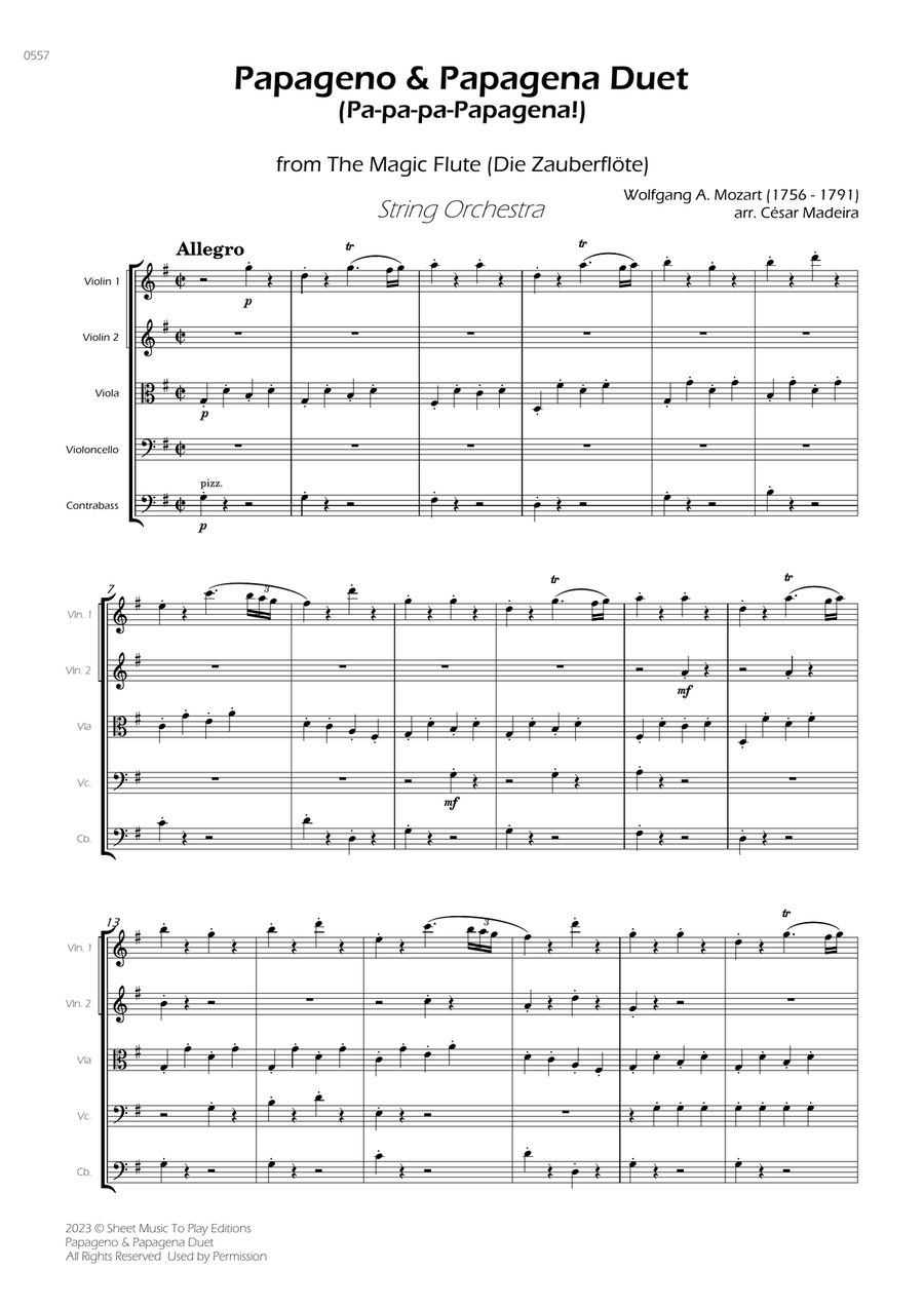 Papageno and Papagena Duet - String Orchestra (Full Score) - Score Only image number null