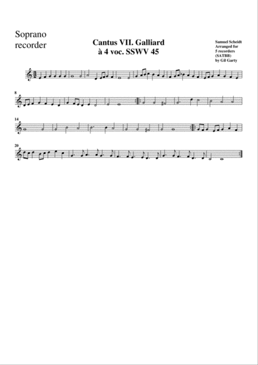 Paduan no.7 SSWV 45 (arrangement for 5 recorders) Recorder scores gallery preview page 2