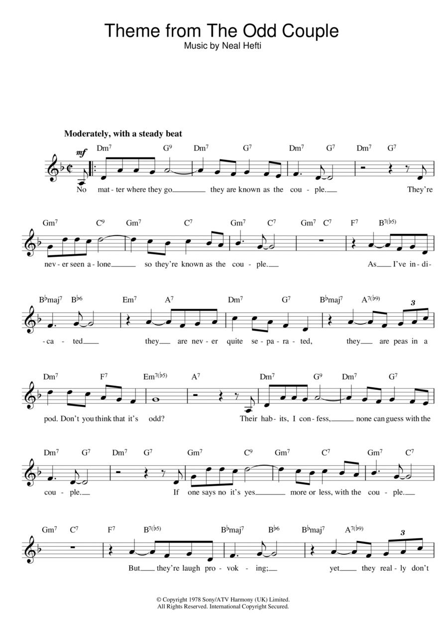 Theme from The Odd Couple Piano scores gallery preview page 1
