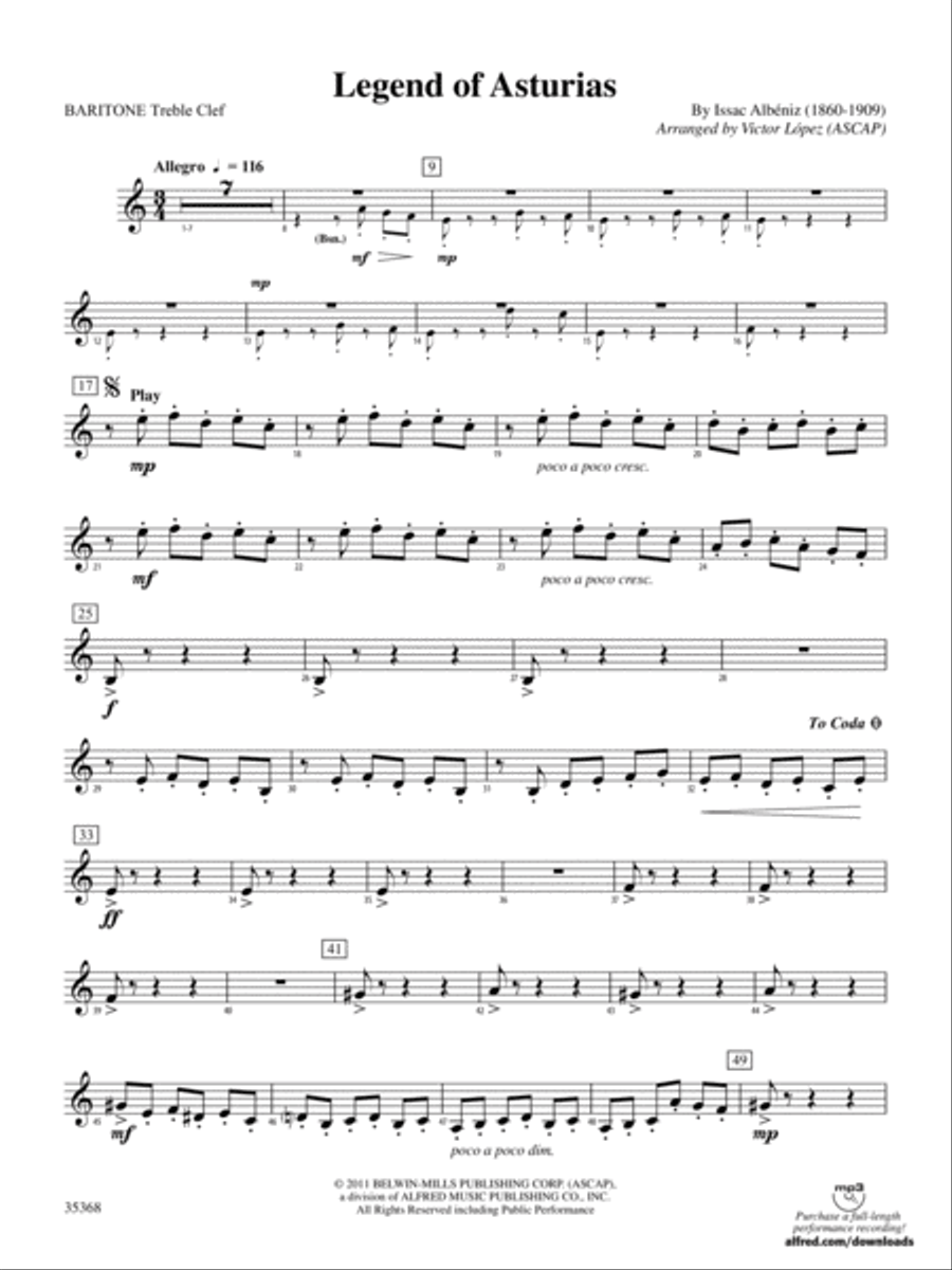 The Legend of Asturias: (World Part) Baritone T.C. Concert Band scores gallery preview page 1