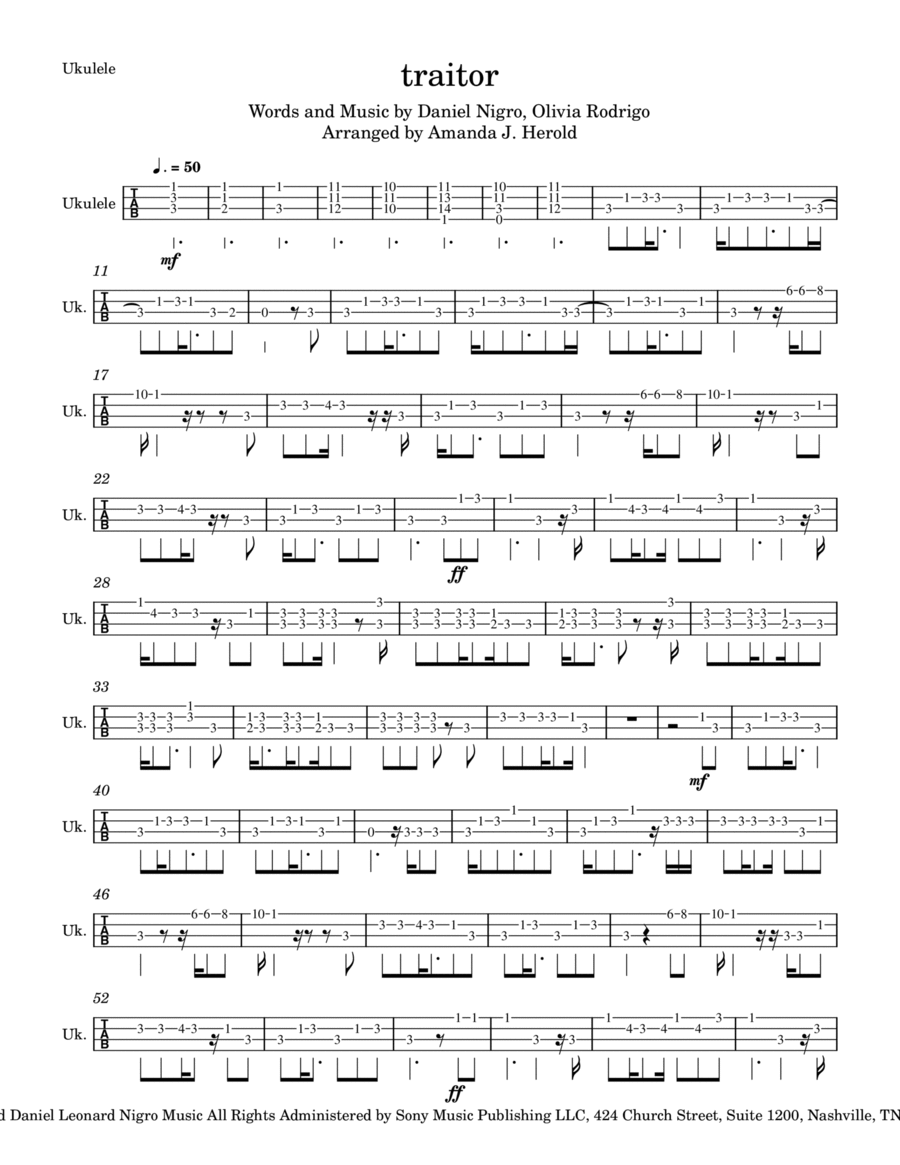 Traitor Ukulele scores gallery preview page 1