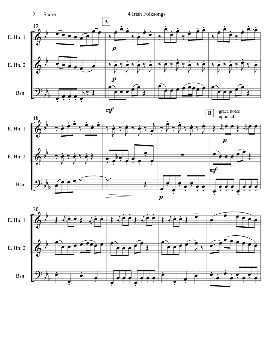 4 Irish Folksongs set for 2 English Horns and Bassoon Trio Woodwind Trio scores gallery preview page 3