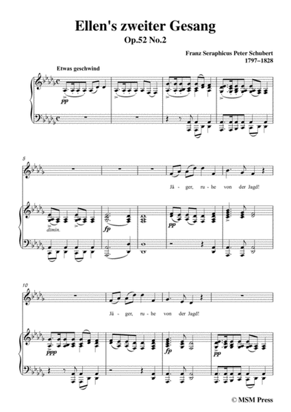 Schubert-Ellens Gesang II,Op.52 No.2,in D flat Major,for Voice&Piano image number null