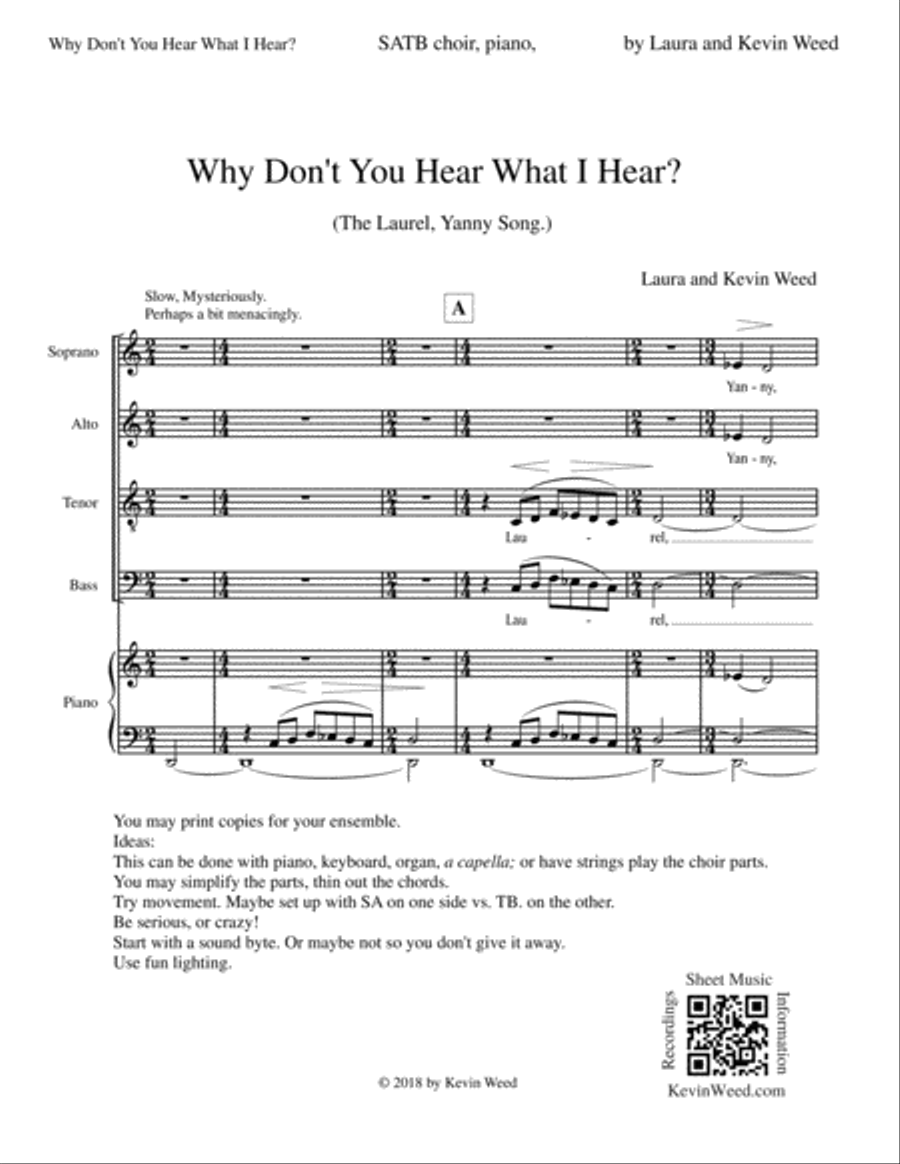 Why Don't You Hear What I Hear? (the Laurel, Yanny song) 4-Part scores gallery preview page 1