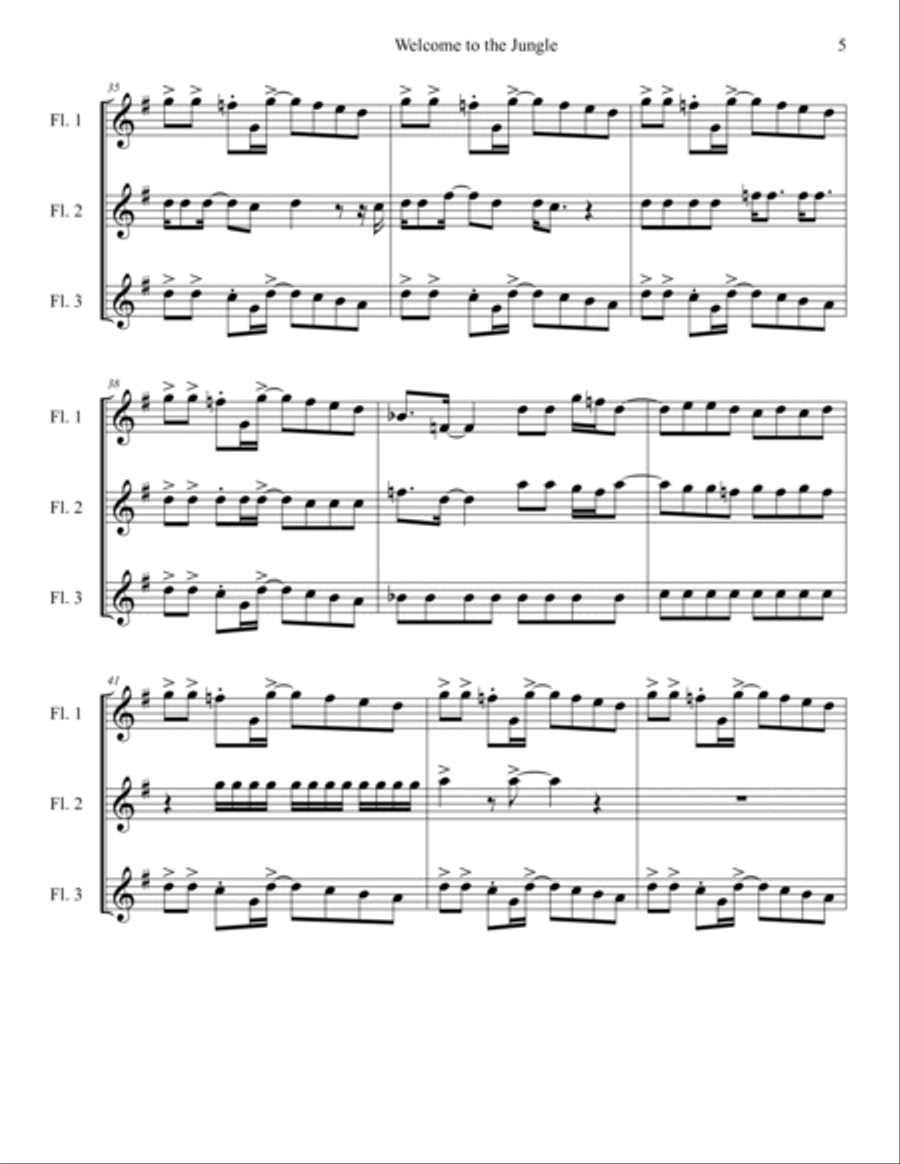 Welcome To The Jungle - Score Only Woodwind Trio scores gallery preview page 5