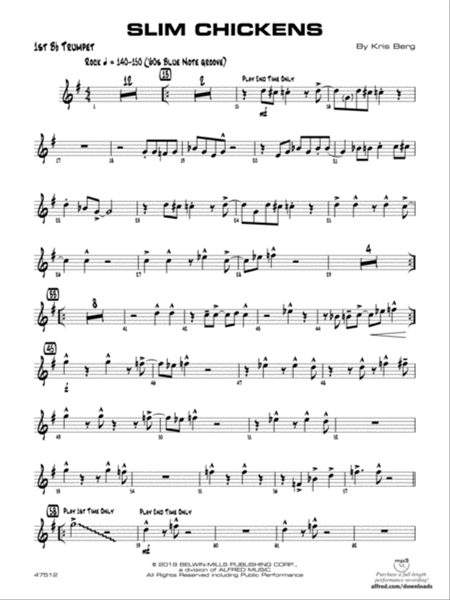 Slim Chickens: 1st B-flat Trumpet Jazz Ensemble scores gallery preview page 1
