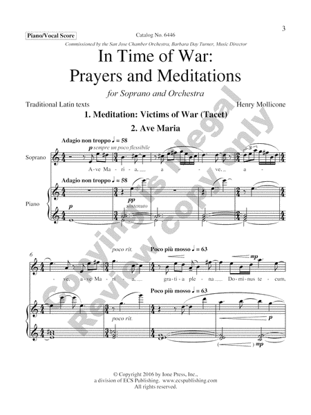 In Time of War: Prayers and Meditations (Piano/Vocal Score)