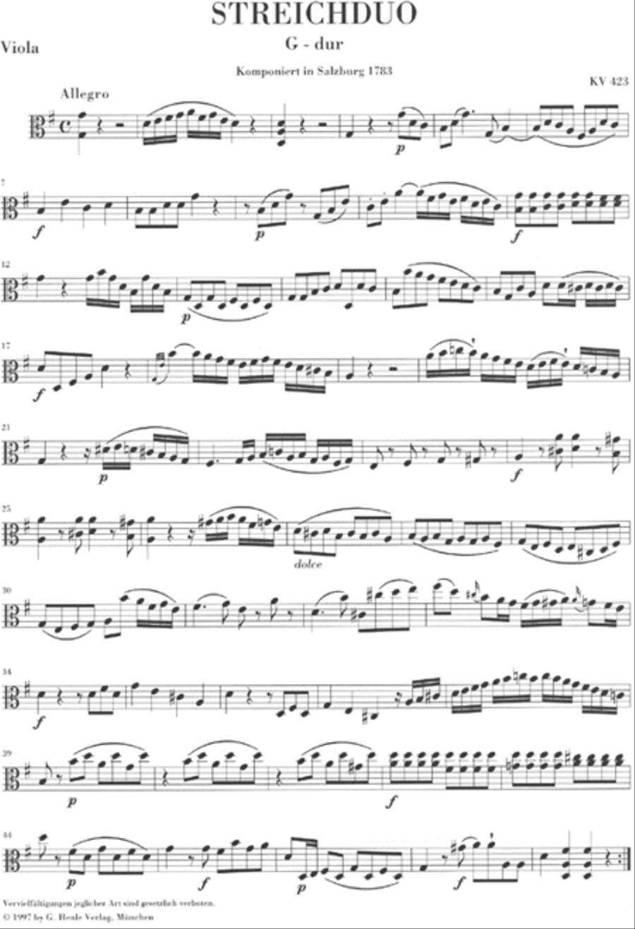 String Duos for Violin and Viola K423, 424 String Duet scores gallery preview page 5