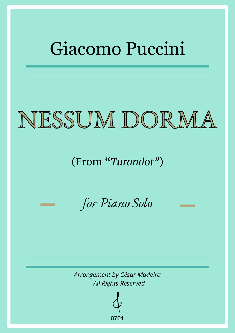Nessun Dorma by Puccini - Piano Solo (Full Score) Piano Solo scores gallery preview page 1