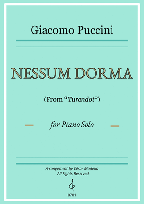 Book cover for Nessun Dorma by Puccini - Piano Solo (Full Score)