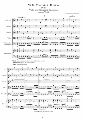 Book cover for Vivaldi - Violin Concerto in D minor RV 235 for Violin, Strings and Harpsichord