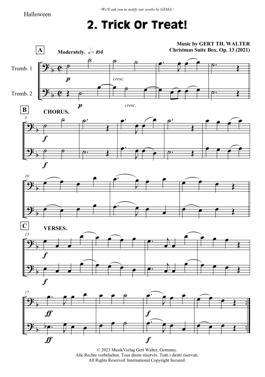 Trick Or Treat! Trombone Duet scores gallery preview page 1