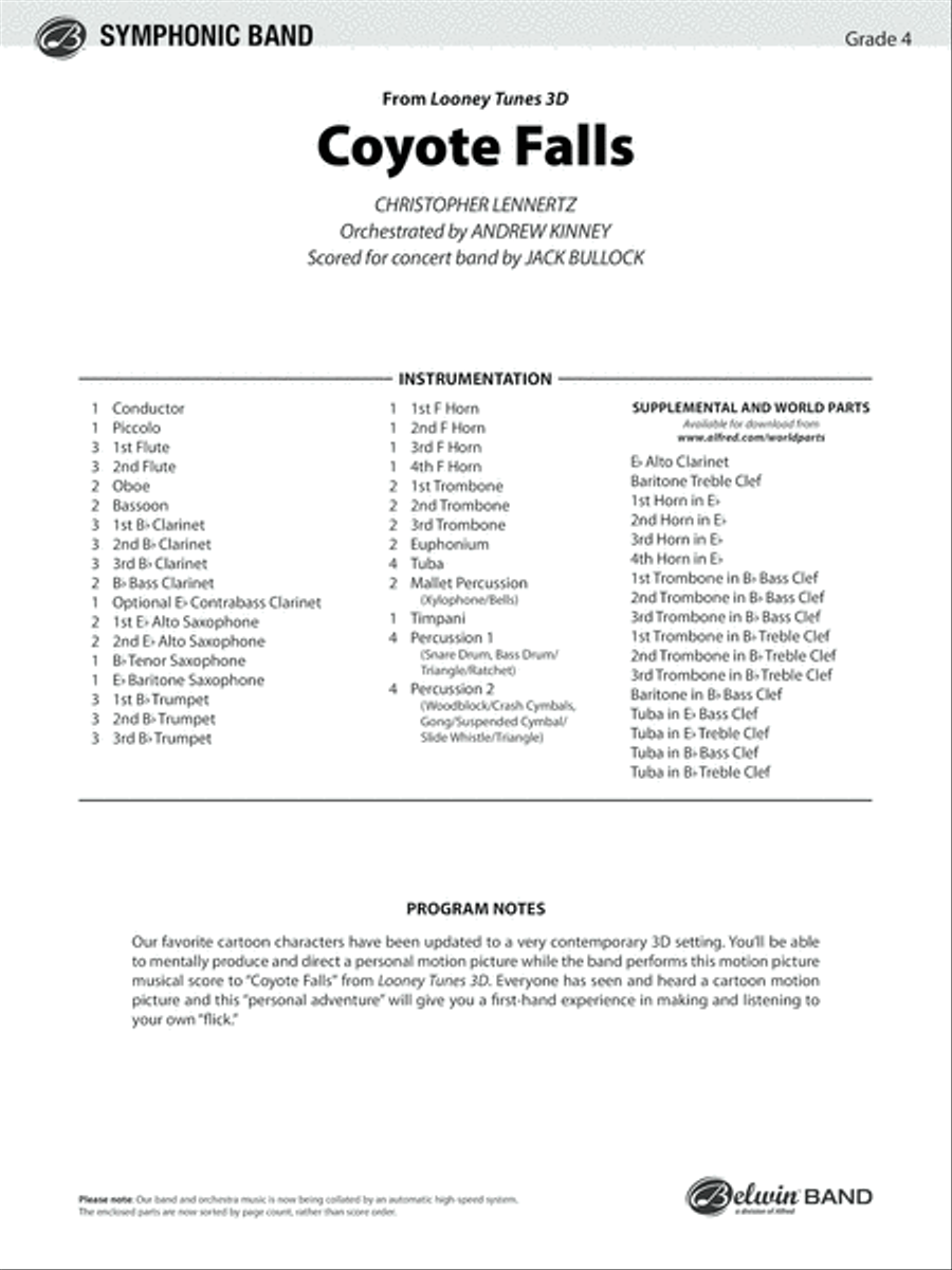 Coyote Falls (from Looney Tunes 3D): Score Concert Band scores gallery preview page 1