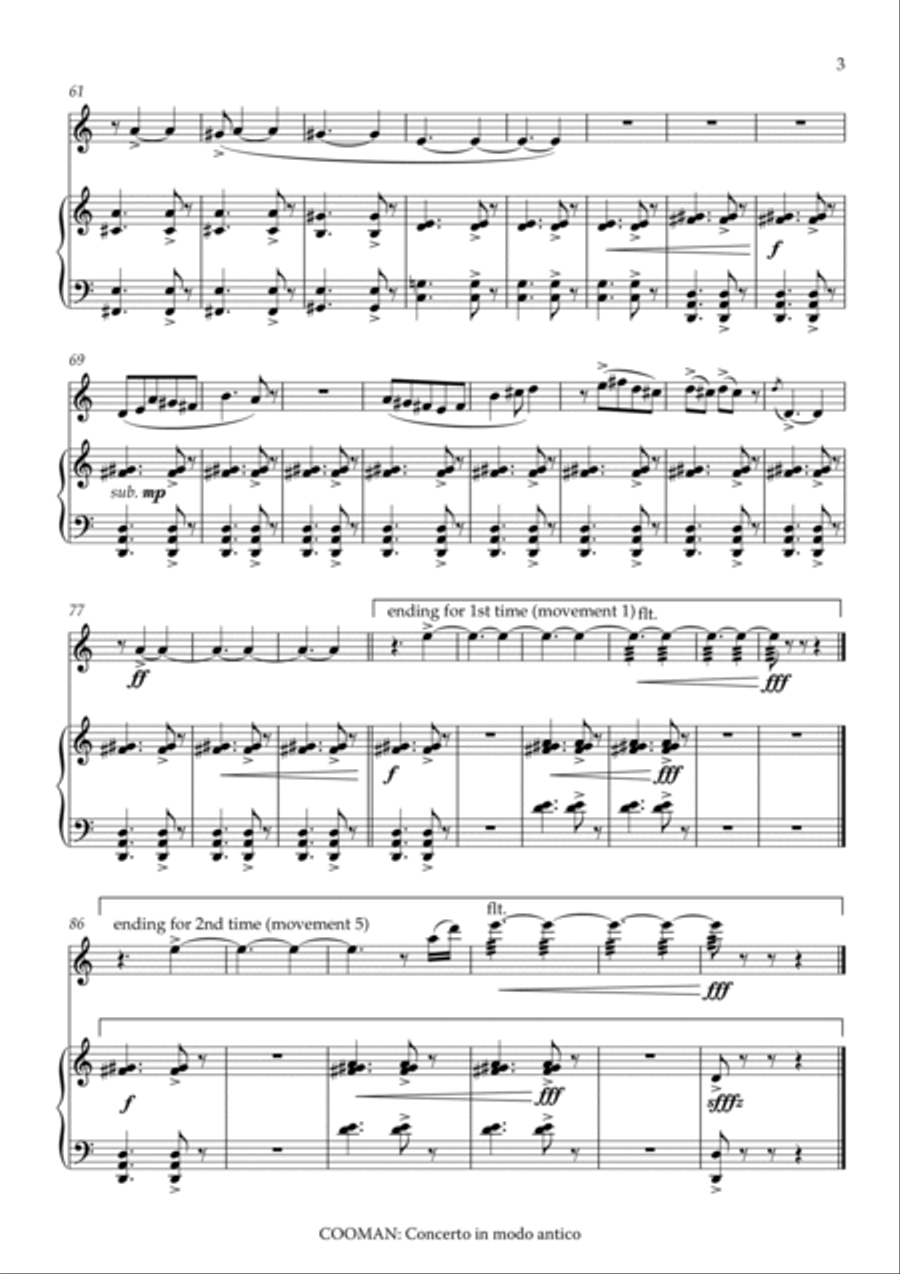 Carson Cooman : Concerto in modo antico (2011) for recorder (soprano or tenor) and strings, piano re Recorder scores gallery preview page 3