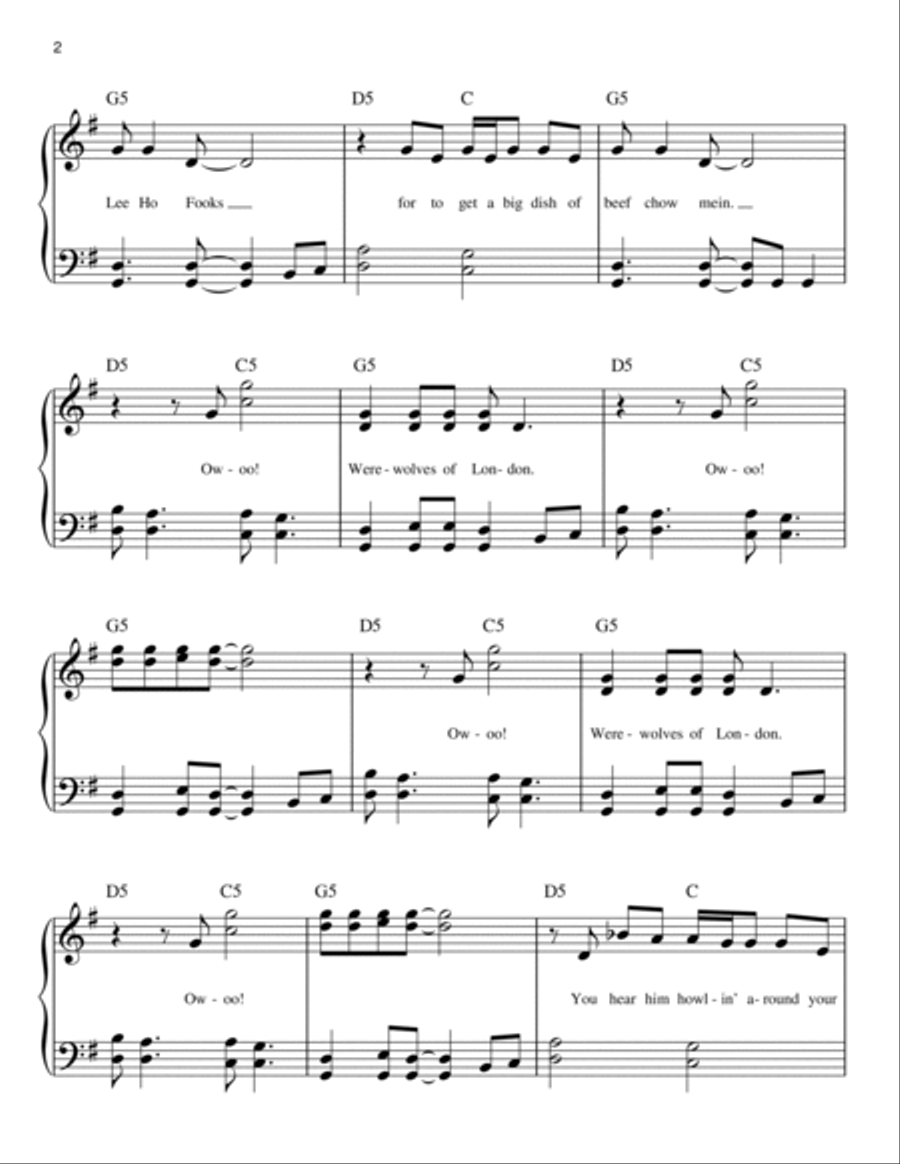 Werewolves Of London Easy Piano scores gallery preview page 2