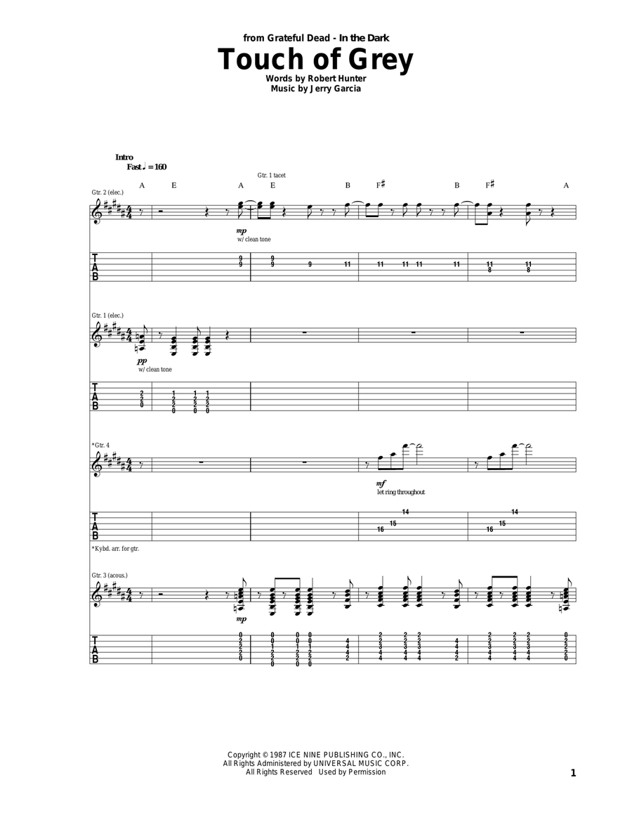 Touch Of Grey Acoustic Guitar scores gallery preview page 1