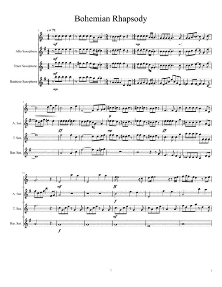 Bohemian Rhapsody Bohemian Rhapsody Small Ensemble scores gallery preview page 1