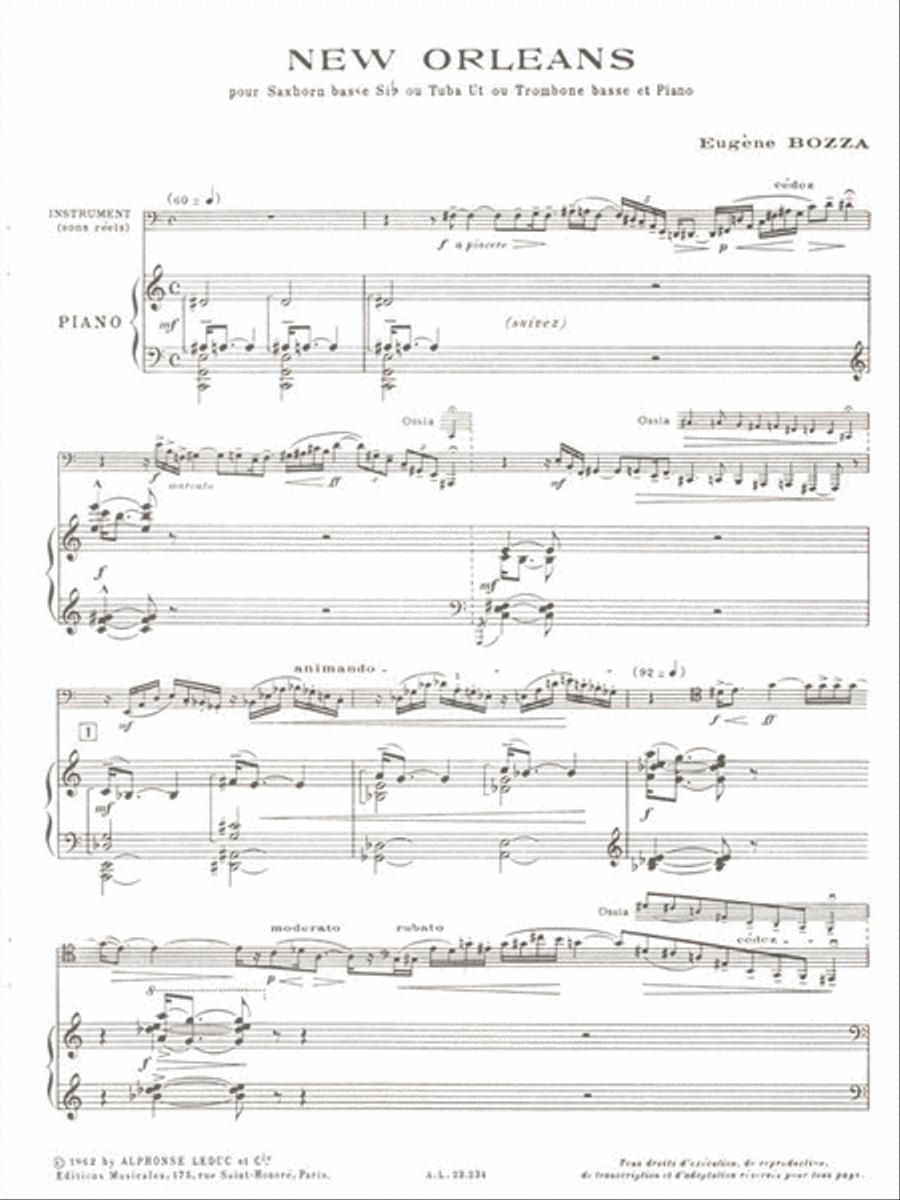 New-Orleans for Saxhorn Basse (or Tuba or Bass Trombone) and Piano Saxophone scores gallery preview page 2