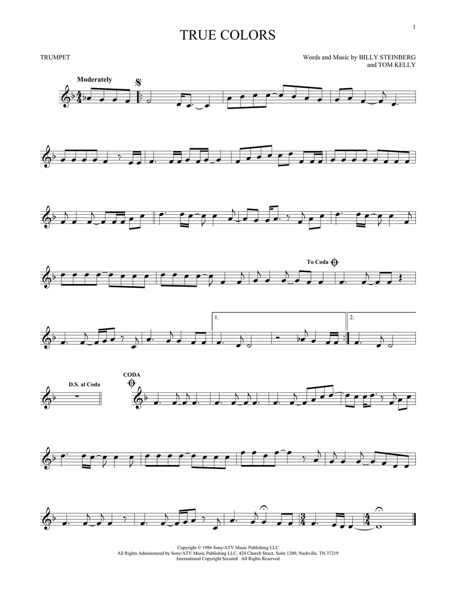 True Colors Trumpet Solo scores gallery preview page 1