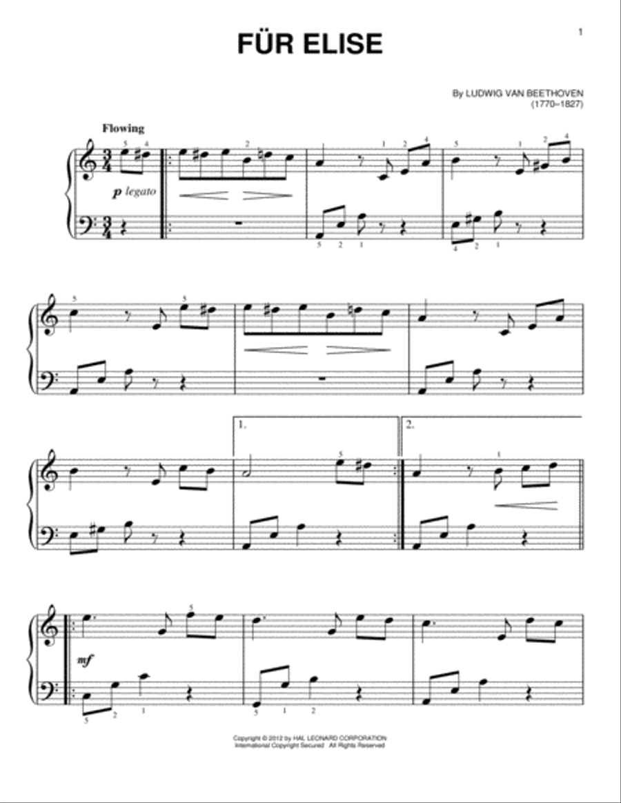 Fur Elise Easy Piano scores gallery preview page 1