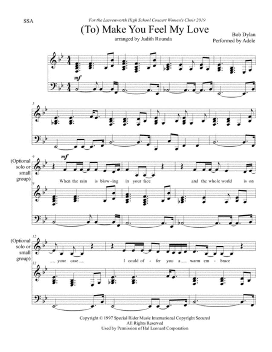 Make You Feel My Love SSA scores gallery preview page 2