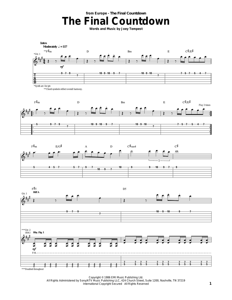 Final Countdown Acoustic Guitar scores gallery preview page 1