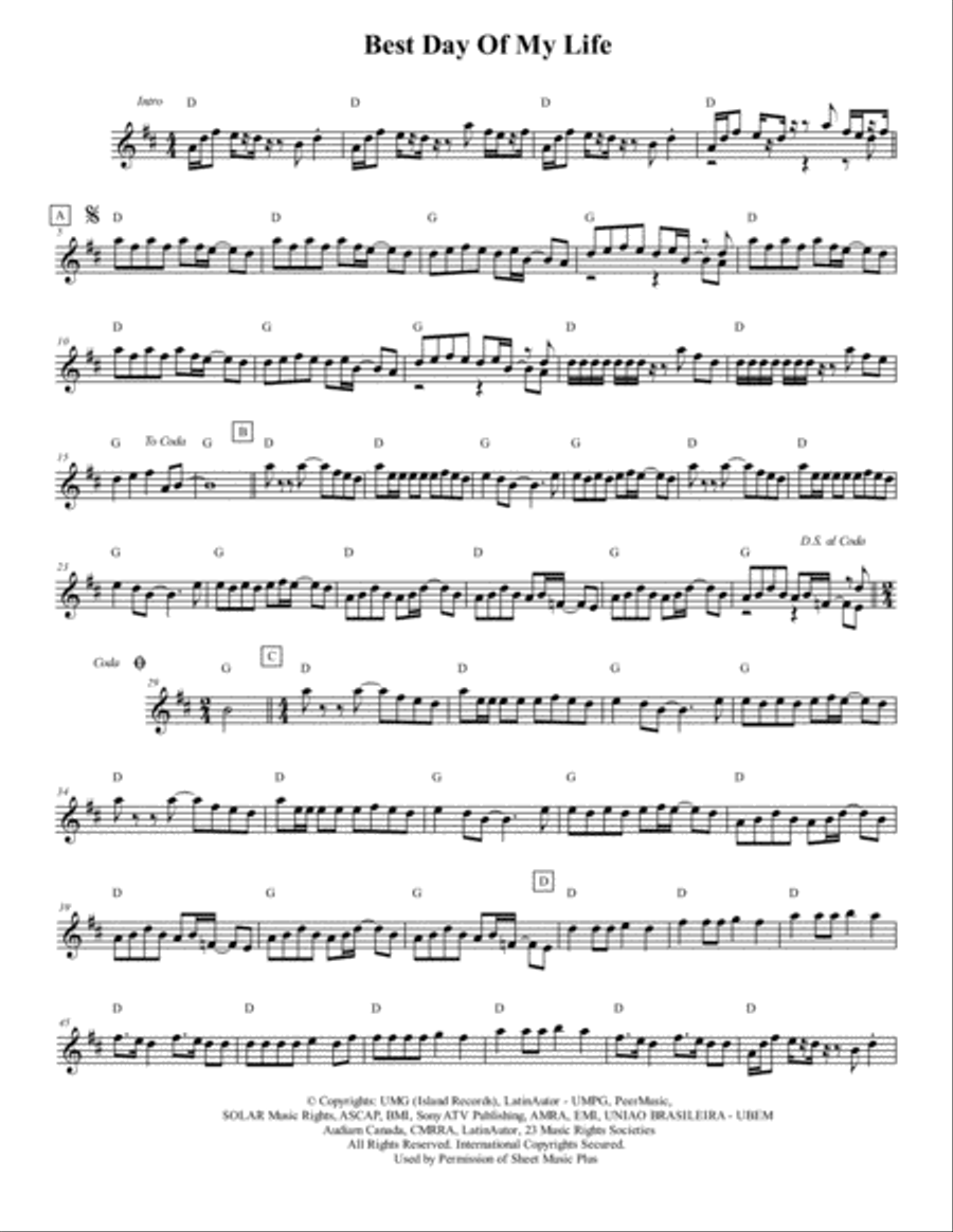 Best Day Of My Life Piano scores gallery preview page 1