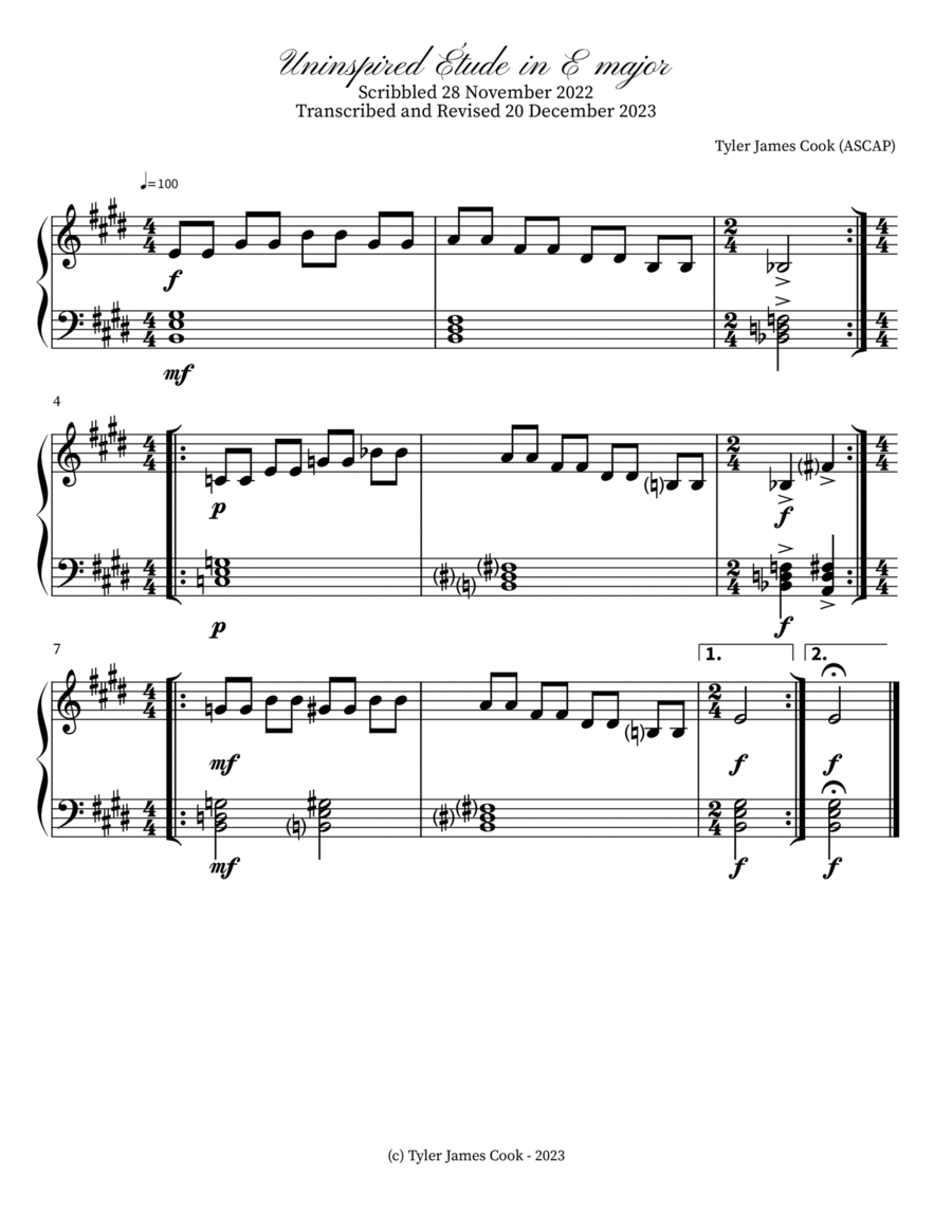 Uninspired Étude in E major Piano scores gallery preview page 1