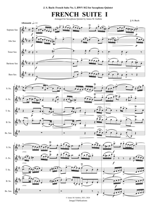 Book cover for Bach: French Suite No. 1, BWV 812, for Saxophone Quintet - Score Only