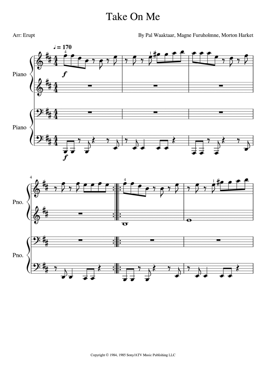 Take On Me Easy Piano scores gallery preview page 1