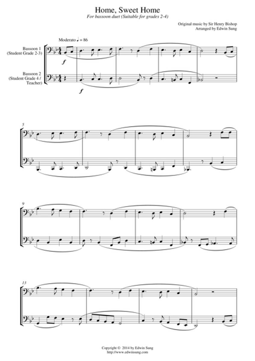 Home, Sweet Home (for bassoon duet, suitable for grades 2-4) image number null