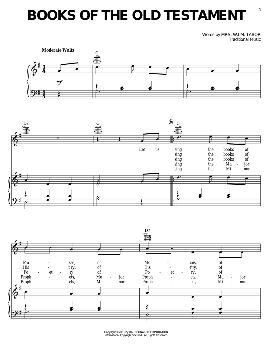 Books Of The Old Testament Piano, Vocal, Guitar scores gallery preview page 1