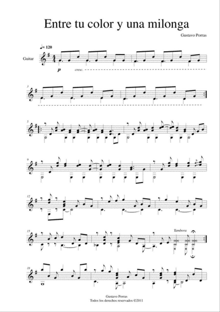 Entre tu color y una milonga Classical Guitar scores gallery preview page 2