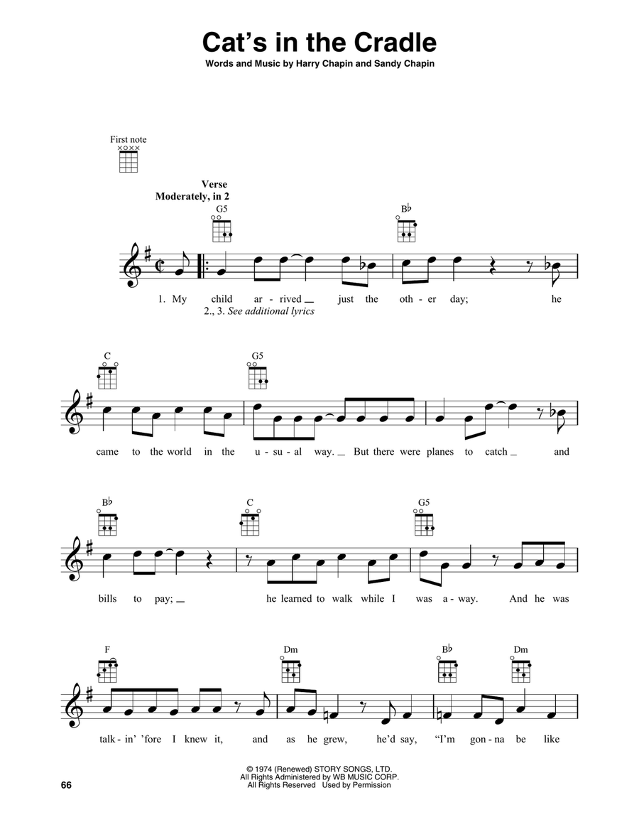 Cat's In The Cradle Baritone Ukulele scores gallery preview page 1