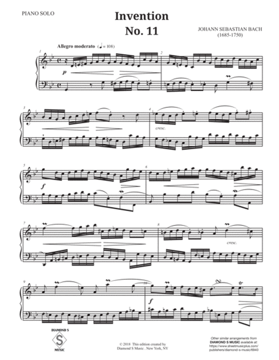 2-Part Invention No. 11 in G minor by J.S. BACH, BWV 782 for Solo Piano image number null
