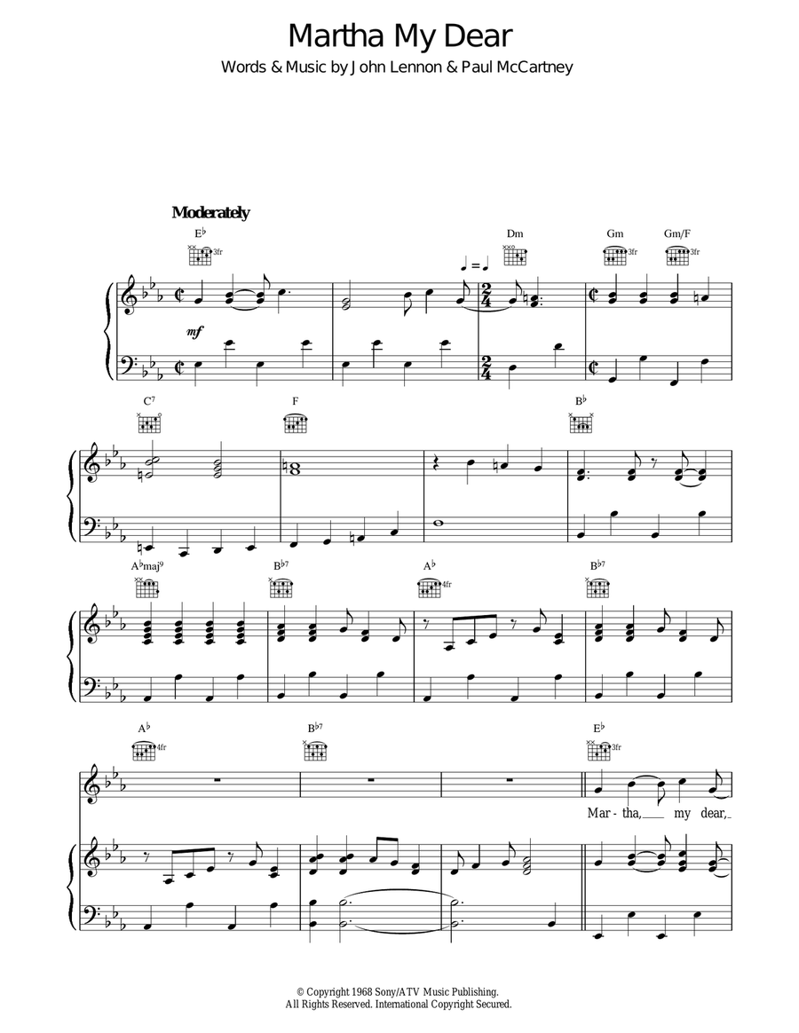 Martha My Dear Piano, Vocal, Guitar scores gallery preview page 1
