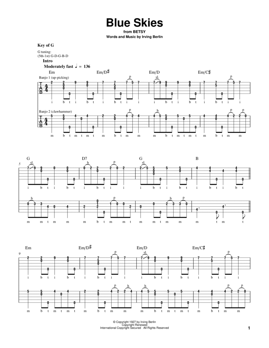 Blue Skies Blue Skies Banjo scores gallery preview page 1