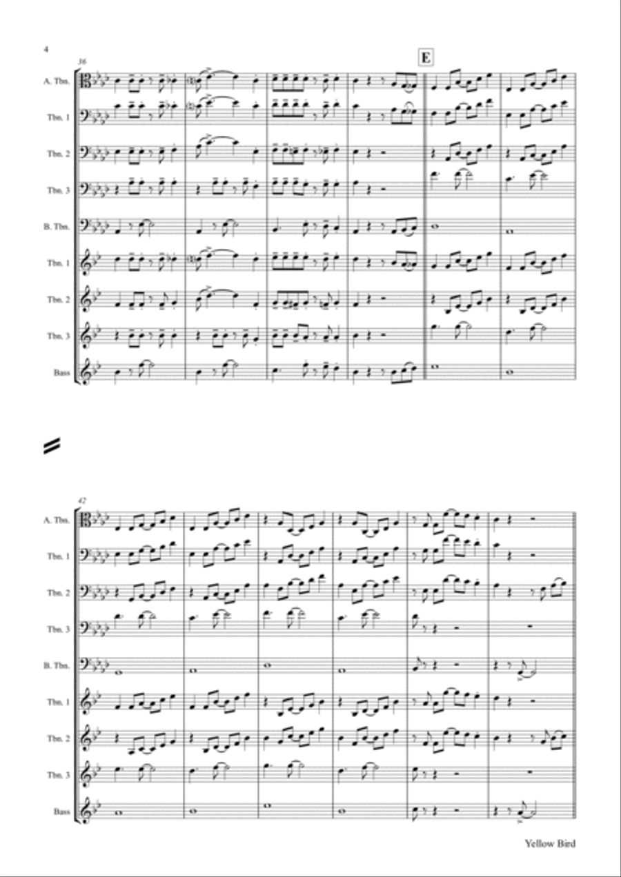 Yellow Bird - Haitian Folk Song - Calypso - Trombone quartet Trombone Quartet scores gallery preview page 4