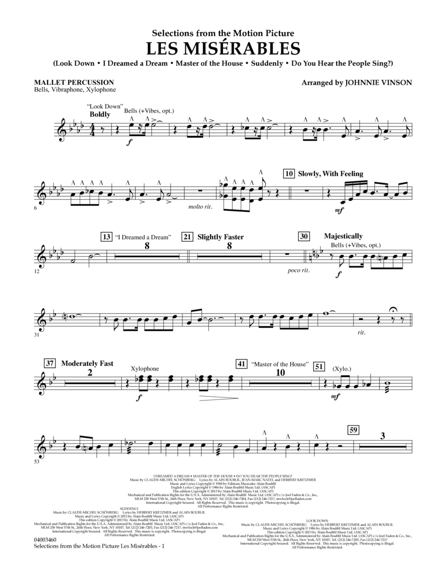 Les Miserables (Selections from the Motion Picture) - Mallet Percussion Concert Band scores gallery preview page 1