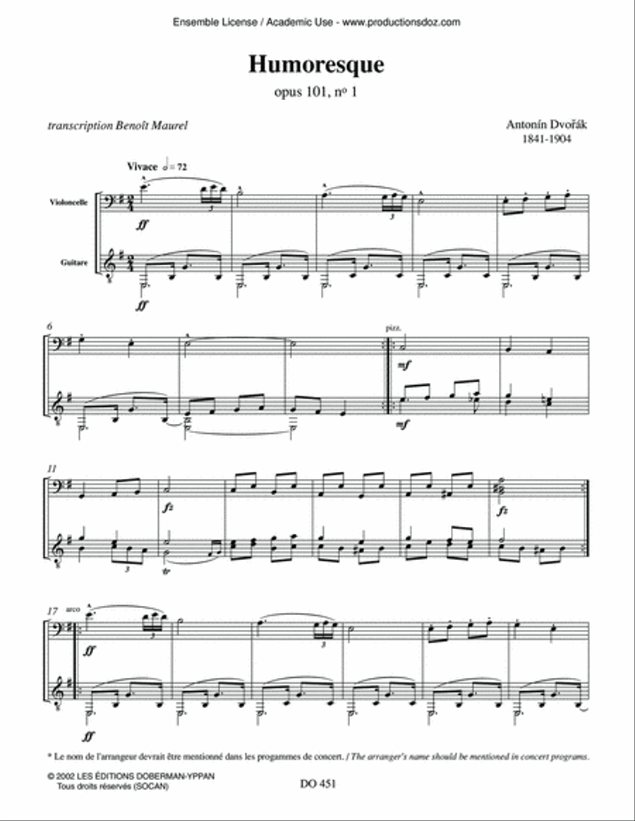 Humoresques op. 101, nos 1, 7, 8 (cello / guit.) Cello scores gallery preview page 2