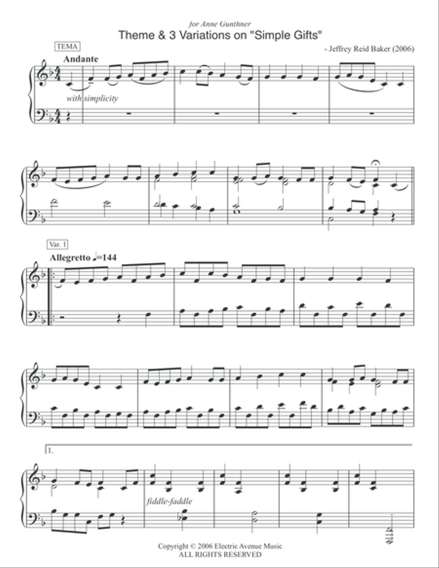 Simple Gifts - Theme and 3 Variations Piano Solo scores gallery preview page 2