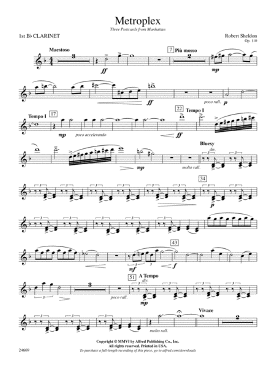 Metroplex: Three Postcards from Manhattan: 1st B-flat Clarinet Concert Band scores gallery preview page 1