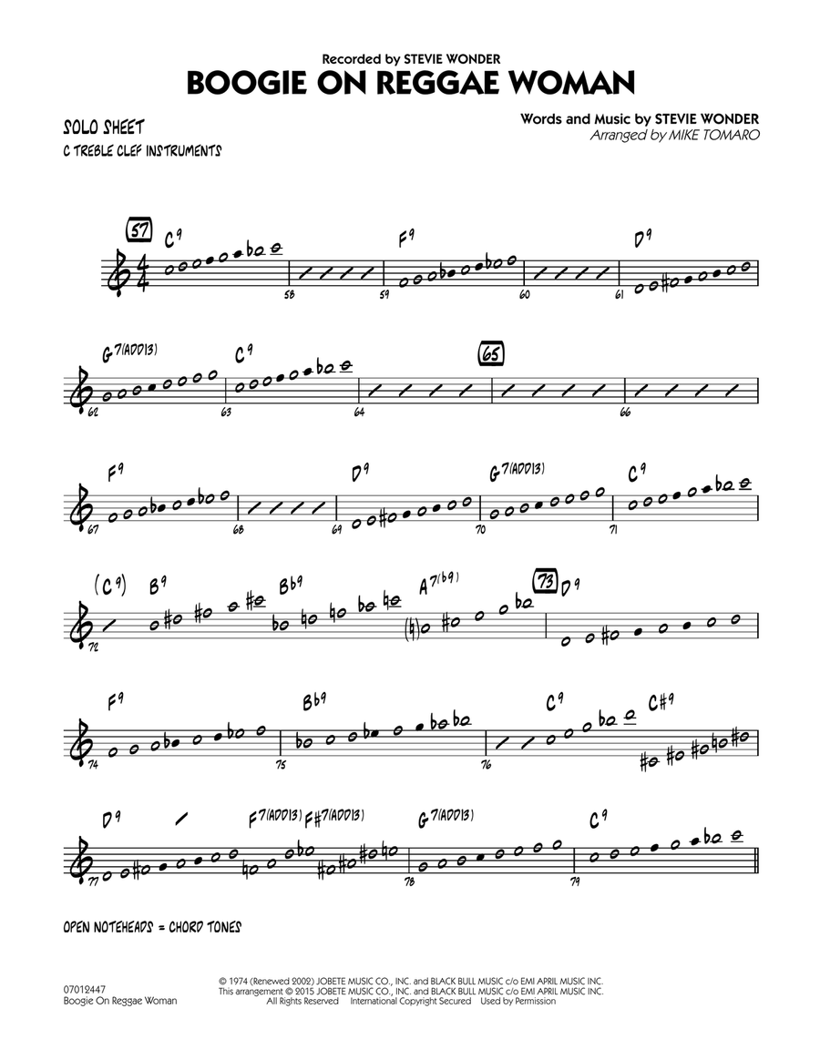 Boogie On Reggae Woman - C Solo Sheet Jazz Ensemble scores gallery preview page 1