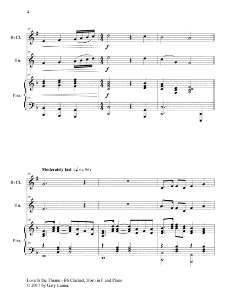 LOVE IS THE THEME (Trio – Bb Clarinet, Horn in F & Piano with Score/Part) image number null