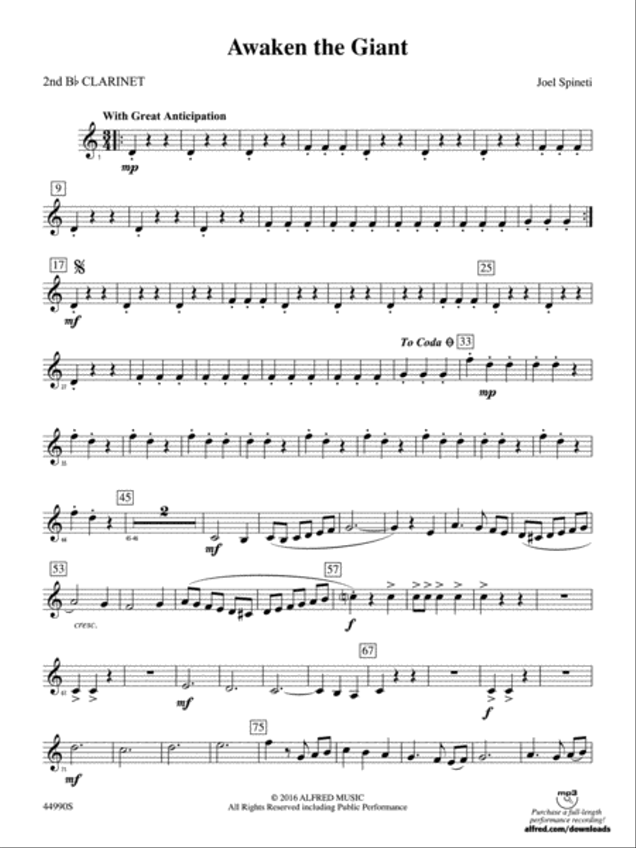Awaken the Giant: 2nd B-flat Clarinet Concert Band scores gallery preview page 1