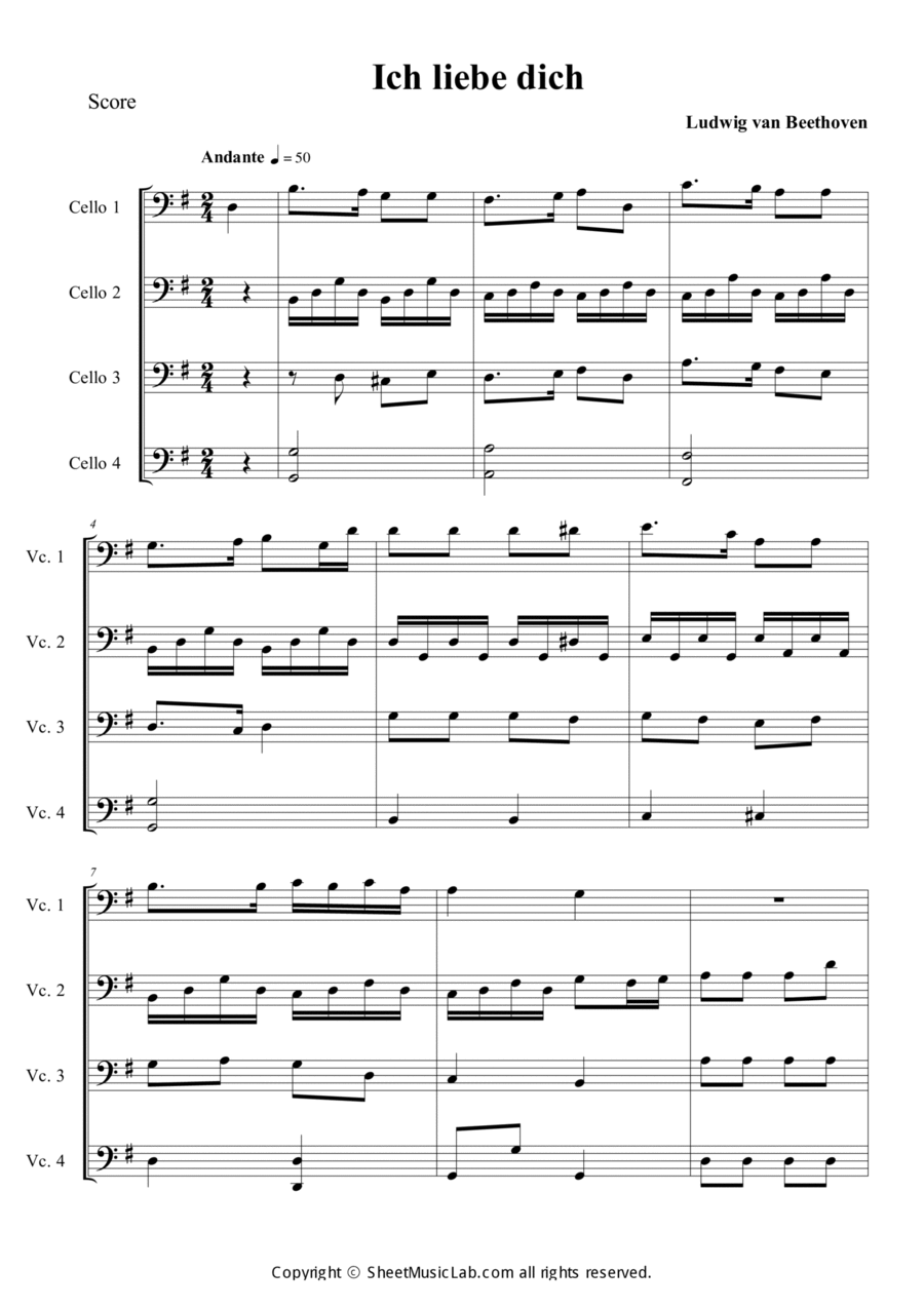 Ich Liebe Dich Cello scores gallery preview page 1