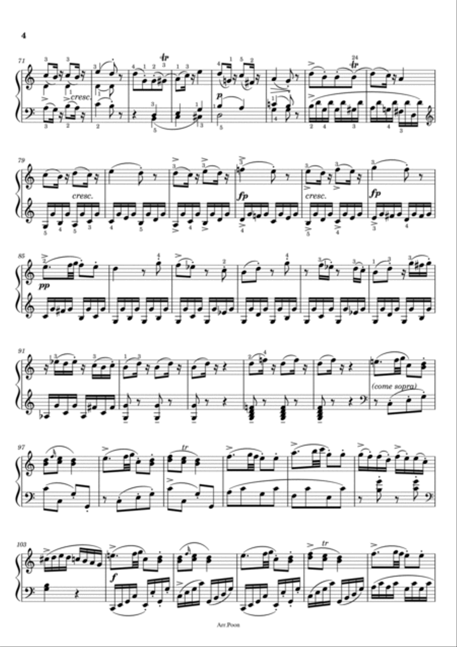 Mozart - Piano Sonata No.10 in C major, K.330/300h - 3rd Mov - Original With Fingered Piano Solo scores gallery preview page 4