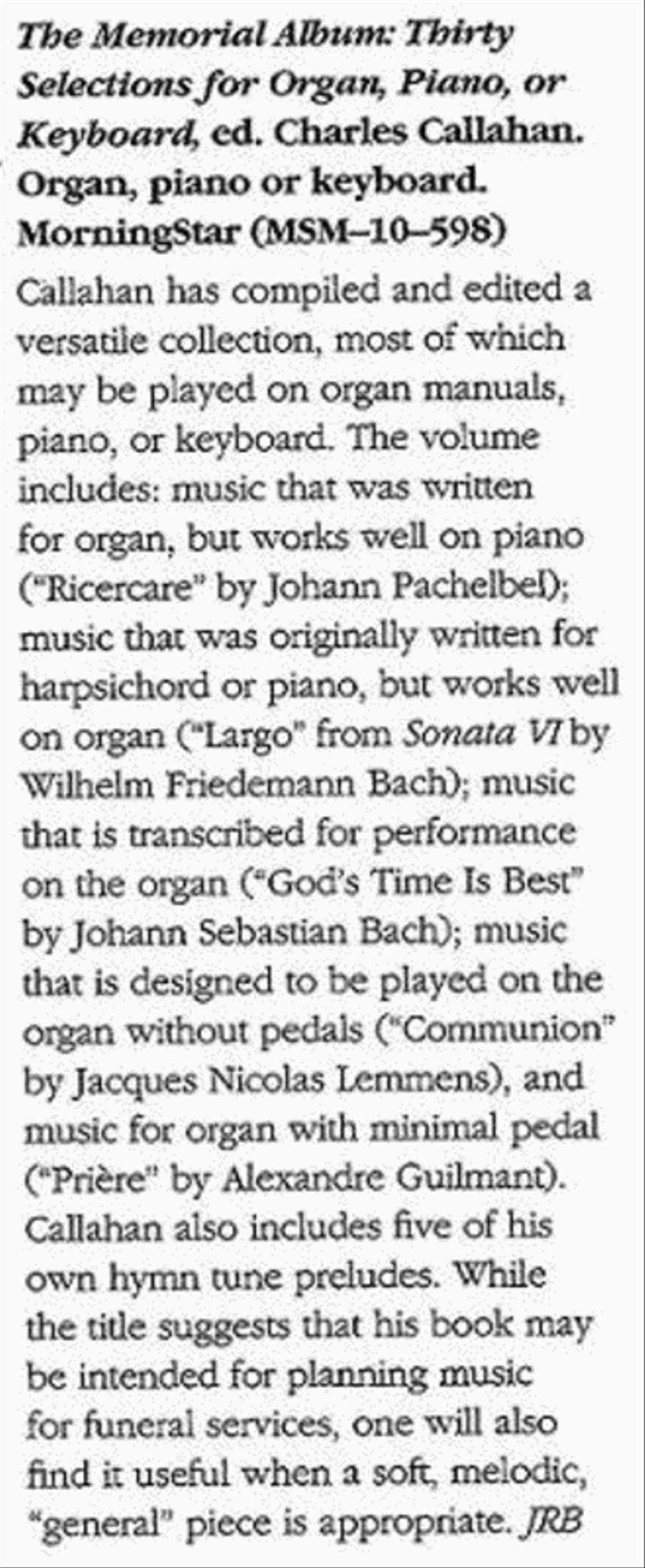 The Memorial Album Thirty Selections for Organ, Piano, or Keyboard Organ scores gallery preview page 1